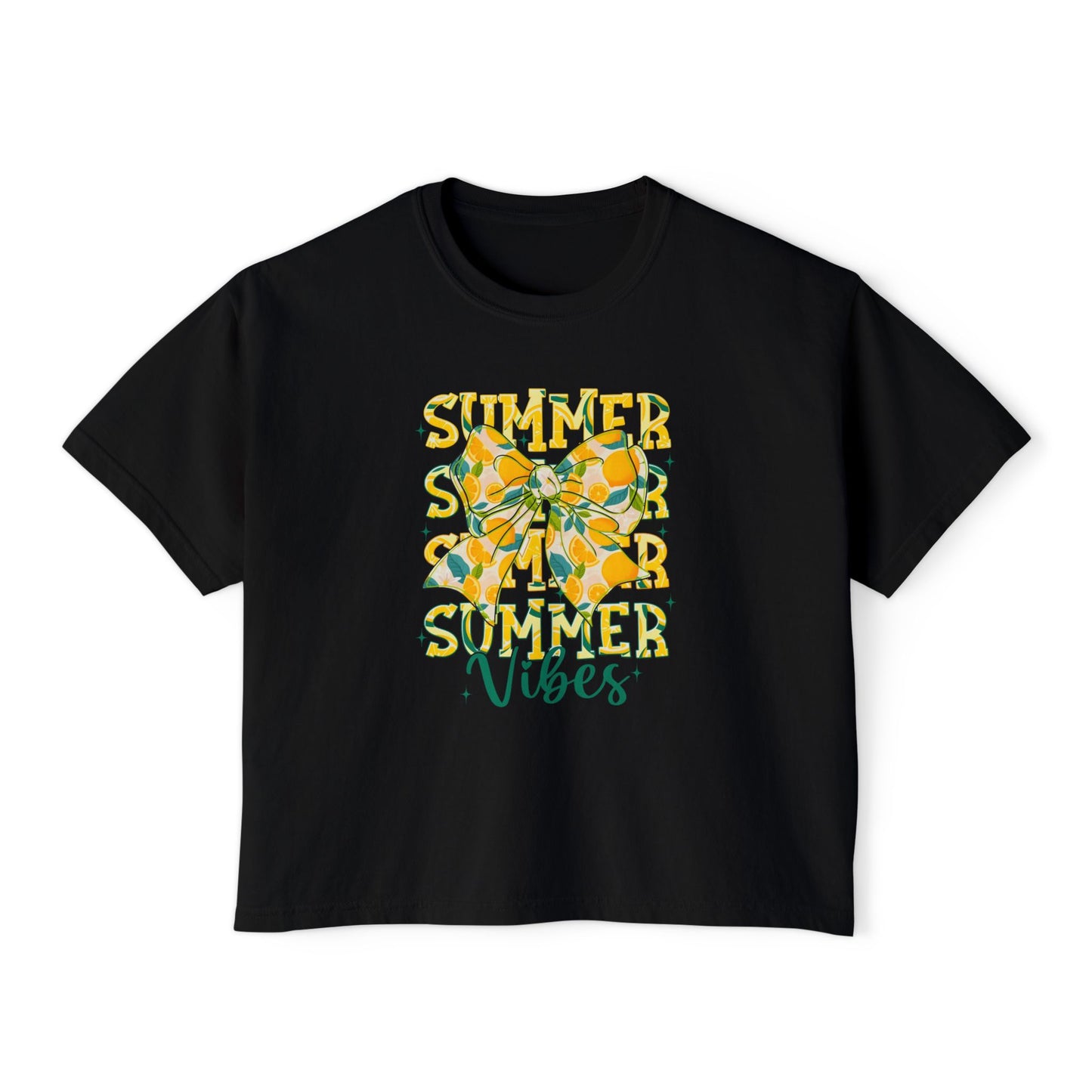 Summer Vibes Lemon Pattern Tee | Women's Boxy Tee