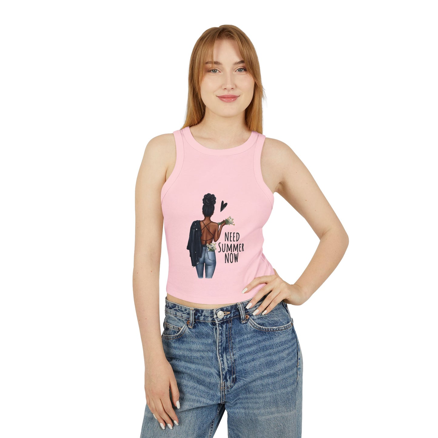 Need Summer Now Racer Tank Top | Woman Back Graphic