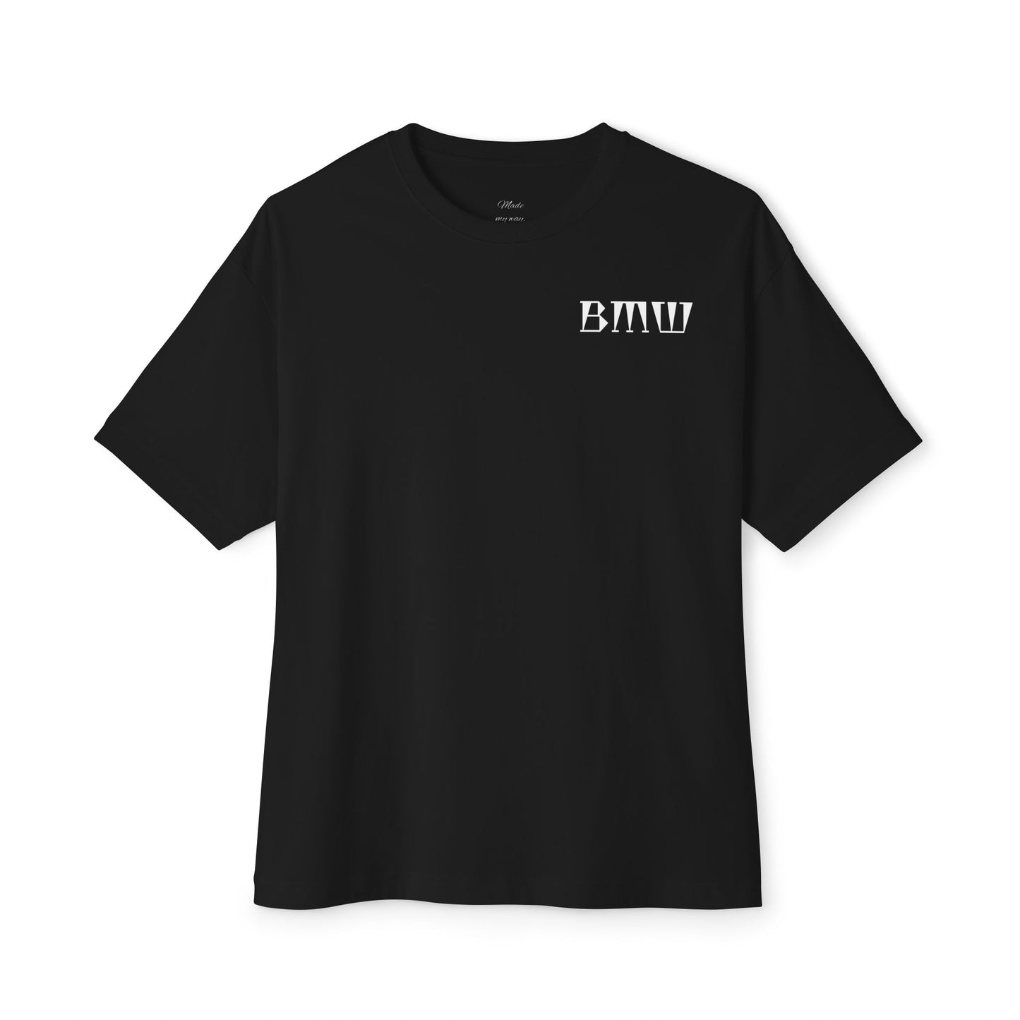Oversized Boxy Tee — Minimal Script Back & Chest Text