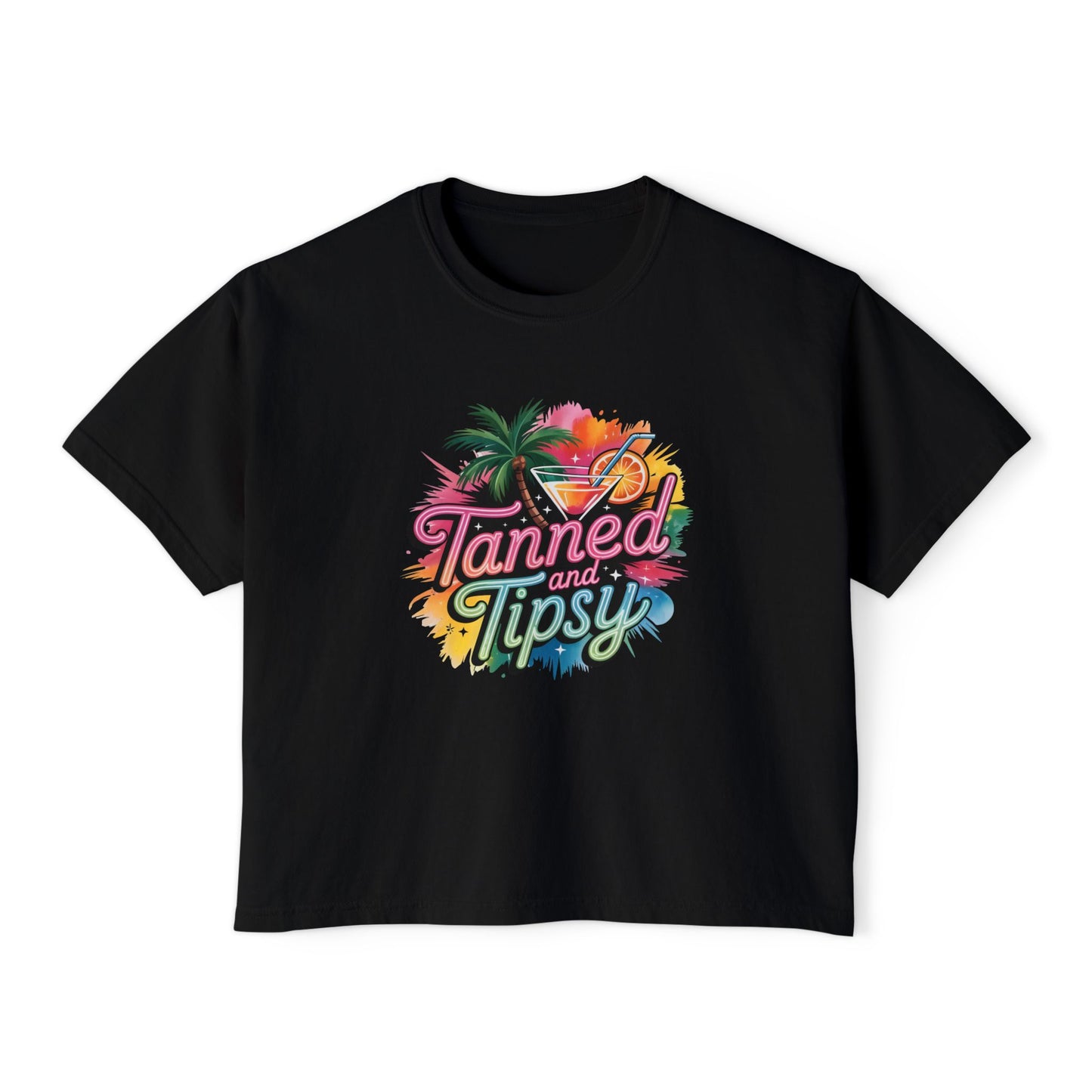 Tanned and Tipsy Tropical Cocktail Tee | Women's Boxy Tee