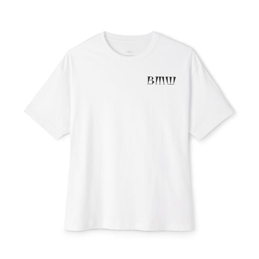 Oversized Boxy Tee — Minimal Script Back & Chest Text