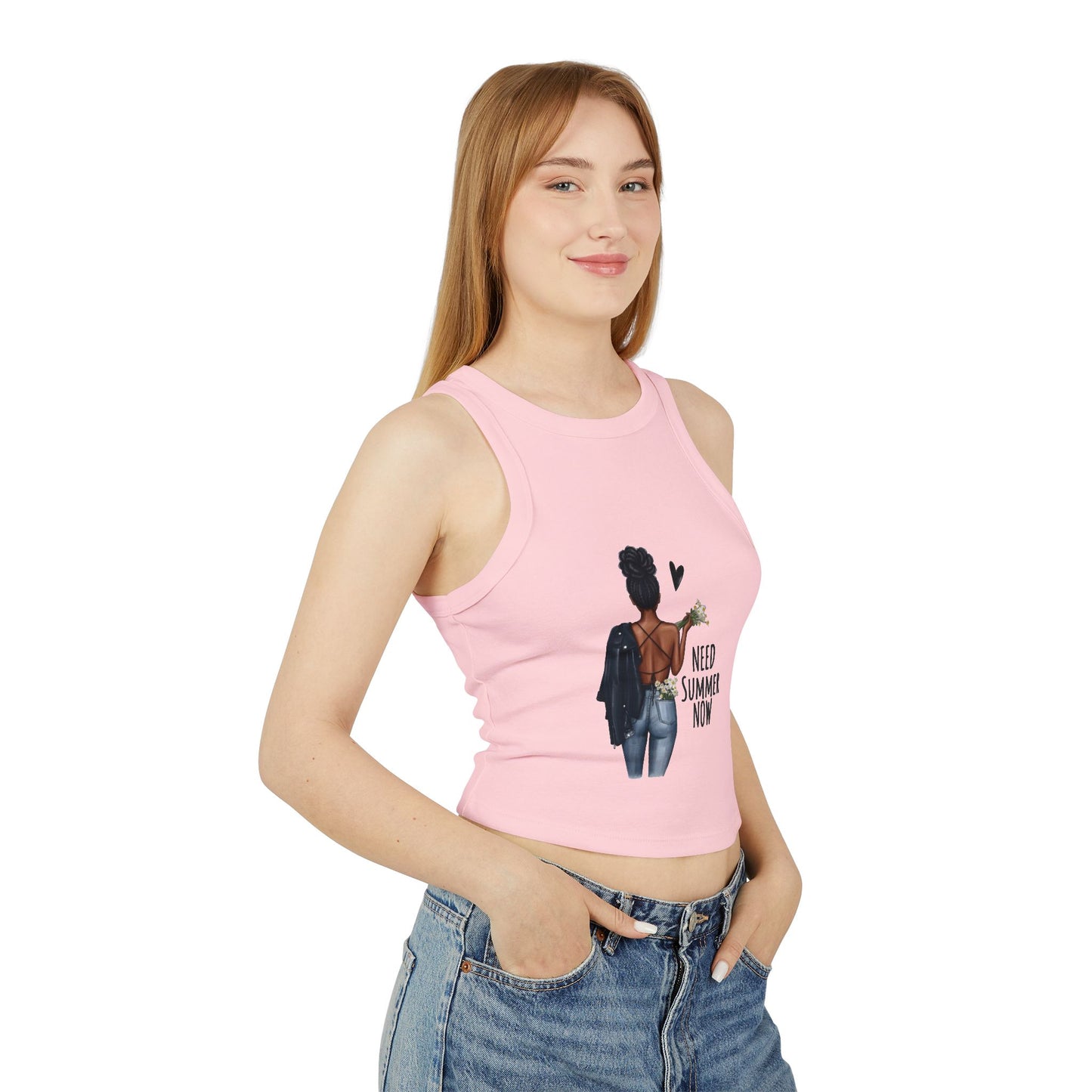 Need Summer Now Racer Tank Top | Woman Back Graphic