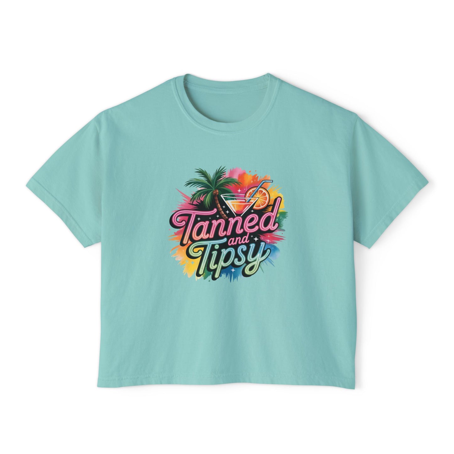 Tanned and Tipsy Tropical Cocktail Tee | Women's Boxy Tee